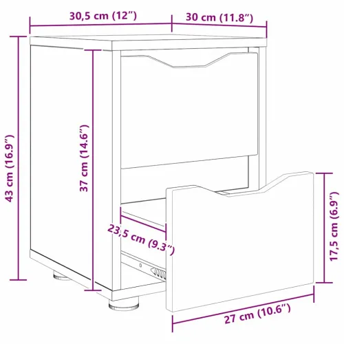 Noćni ormarić Crna 30,5 x 30 x 43 cm Konstruirano drvo - Crna 1 Cijena