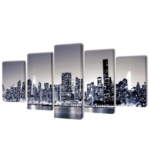 Monokromatski set slika na platnu panorama New Yorka 100 x 50 cm - 100 x 50 cm 1 Jednobojni New York Cijena