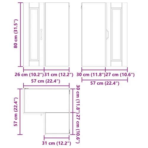 Zidni kutni ormar PORTO Staro drvo 57 x 57 x 80 cm - Staro drvo 1x kutni ormar za zid širine 57 cm visine 80 cm Cijena