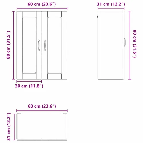 Zidni stakleni ormarić PORTO Visoki sjaj bijela 60 x 31 x 80 cm - Visoki sjaj bijeli 60 x 31 x 80 cm 1x stakleni ormar (2 vrata) Cijena