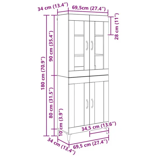 Kuhinjski ormarić Staro drvo 69,5 x 34 x 180 cm Konstruirano drvo - Staro drvo Cijena