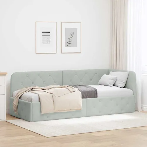Kutni okvir kreveta Svijetlo siva 80 x 200 cm Baršun - Svjetlosiva 80 x 200 cm Cijena