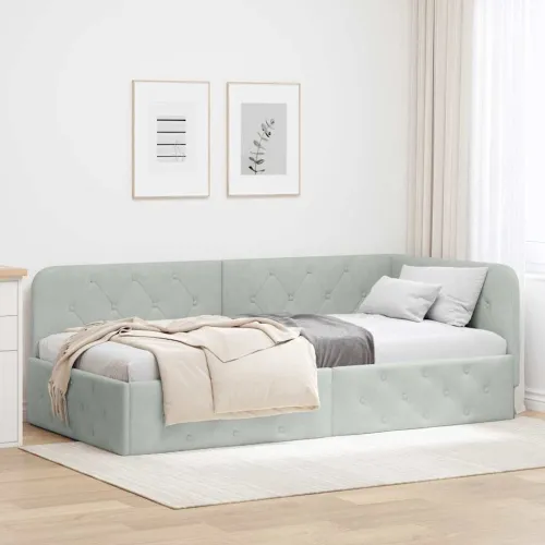 Kutni okvir kreveta Svijetlo siva 90 x 190 cm Baršun - Svjetlosiva 90 x 190 cm Cijena