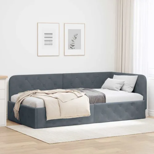 Kutni okvir kreveta Tamno siva 90 x 190 cm Baršun - Tamno siva 90 x 190 cm Cijena