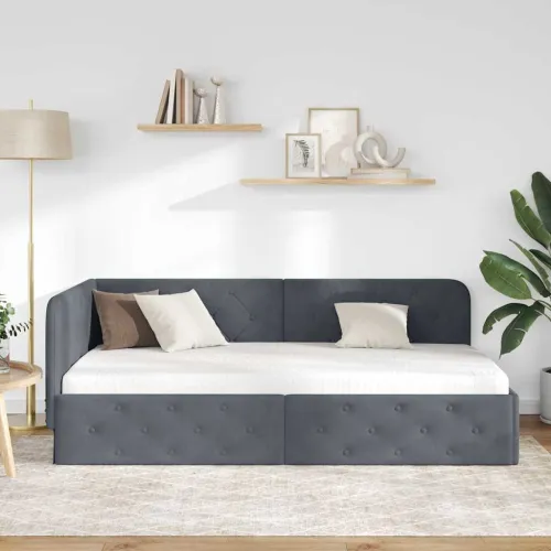 Kutni okvir kreveta Tamno siva 90 x 190 cm Baršun - Tamno siva 90 x 190 cm Cijena