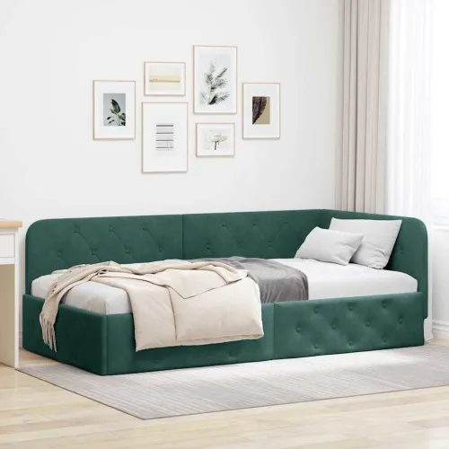 Kutni okvir kreveta Tamnozelena 90 x 190 cm Baršun - Tamnozelena 90 x 190 cm Cijena