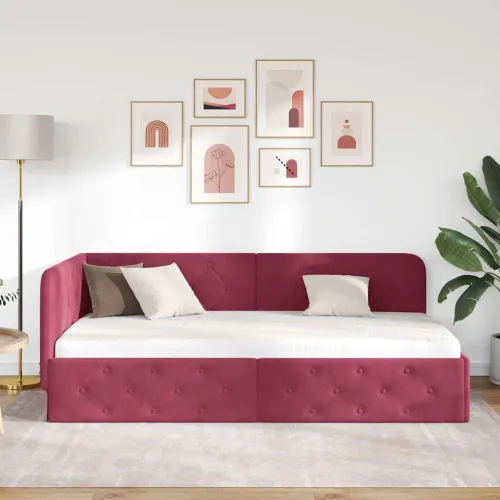 Kutni okvir kreveta Vinska crvena 90 x 190 cm Baršun - boja crnog vina 90 x 190 cm Cijena