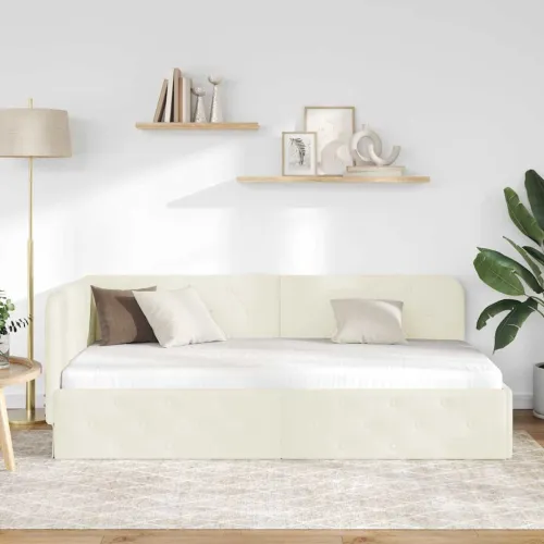 Kutni okvir kreveta Krema 90 x 190 cm Baršun - Krema 90 x 190 cm Cijena