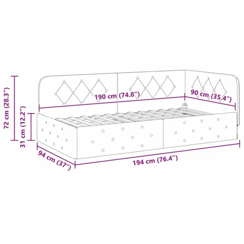 Kutni okvir kreveta Tirkizna 90 x 190 cm Baršun - Tirkizna 90 x 190 cm Cijena