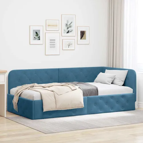 Kutni okvir kreveta Plava 90 x 200 cm Baršun - Plava 90 x 200 cm Cijena
