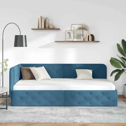 Kutni okvir kreveta Plava 90 x 200 cm Baršun - Plava 90 x 200 cm Cijena