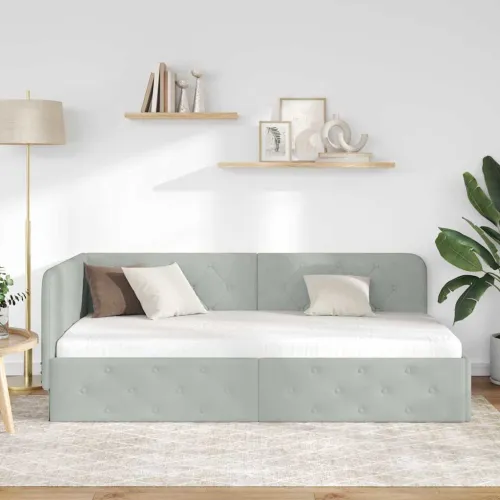 Kutni okvir kreveta Svijetlo siva 90 x 200 cm Baršun - Svjetlosiva 90 x 200 cm Cijena