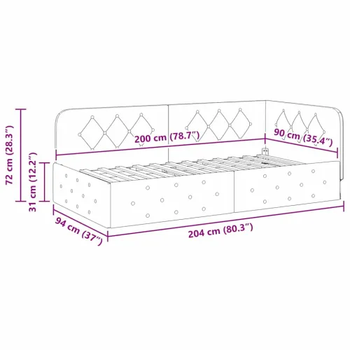 Kutni okvir kreveta Svijetlo siva 90 x 200 cm Baršun - Svjetlosiva 90 x 200 cm Cijena