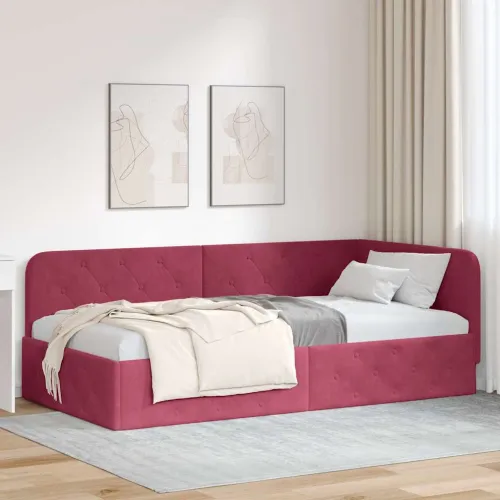 Kutni okvir kreveta Vinska crvena 90 x 200 cm Baršun - boja crnog vina 90 x 200 cm Cijena