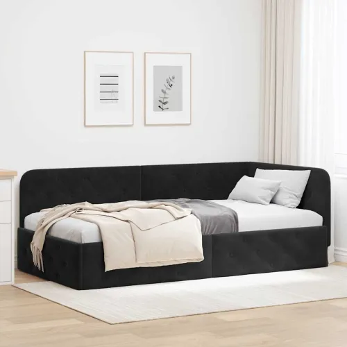 Kutni okvir kreveta Crna 100 x 200 cm Baršun - Crna 100 x 200 cm Cijena