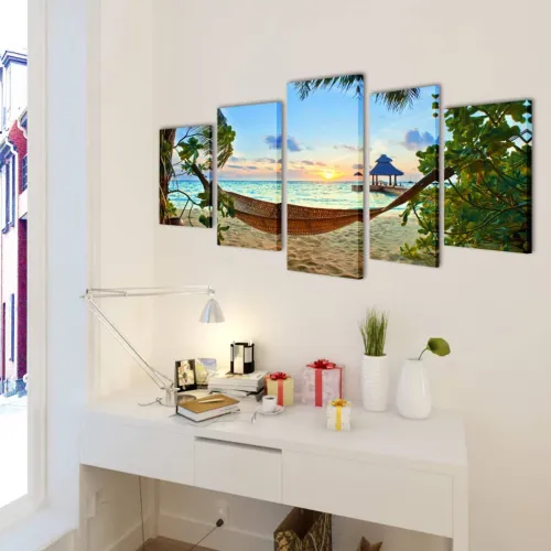 Zidne Slike na Platnu s Printom Pješčane Plaže s Ležaljkom 200 x 100 cm - 200 x 100 cm 1 Pješčana plaža s hamakom 200 x 100 cm Cijena