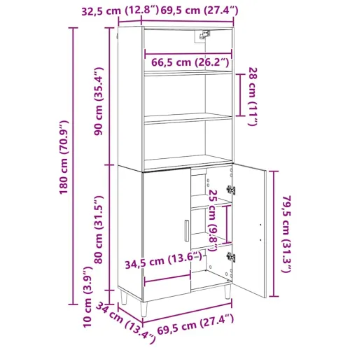 Kuhinjski ormarić Staro drvo 69,5 x 32,5 x 180 cm Konstruirano drvo - Staro drvo 2 vrata Cijena