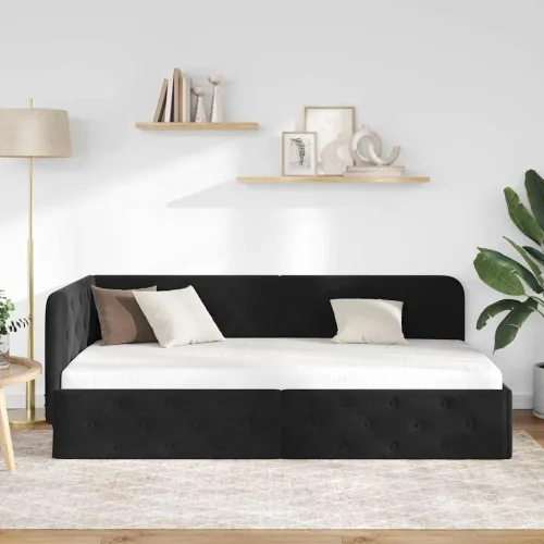 Kutni okvir kreveta Crna 90 x 200 cm Baršun - Crna 90 x 200 cm Cijena