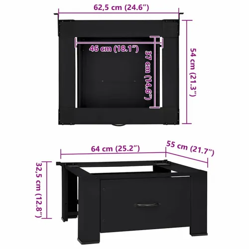 Pedestal za perilicu rublja Crna 64 x 55 x 32,5 cm Čelik - s ladicom (jedan postolje) Crna Cijena