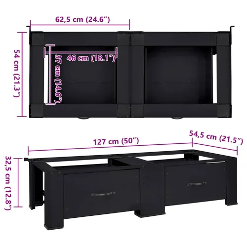 Pedestal za perilicu rublja 2 kom. Crna 127 x 54,5 x 32,5 cm - s ladicom (dvostruke postoljne) Crna Cijena