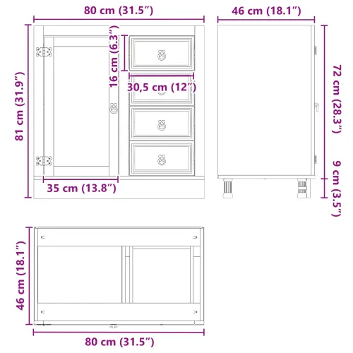 Kabinet SKI Medeno Smeđa 80 x 46 x 81 cm Čvrsto borovo drvo - Kuhinjski element s vrata i ladicama Medeno smeđa Cijena