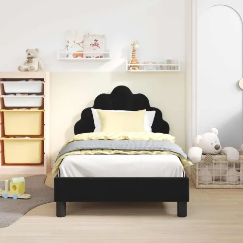 Krevet za djecu s uzglavljem Crna 80 x 160 cm Baršun - Crna 80 x 160 cm Cijena