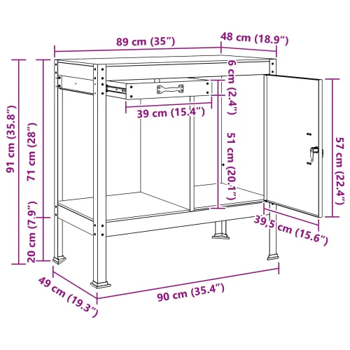 Radna klupa Crna 90 x 49 x 91 cm Projektirano drvo i metal - 90 cm with drawer Cijena