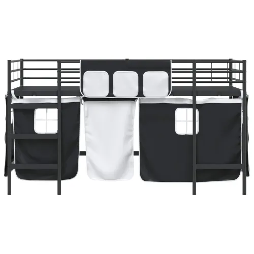 Krevet na kat za djecu s zavjesama Jednobojno Crna 80 x 200 cm - Crna 80 x 200 cm Cijena
