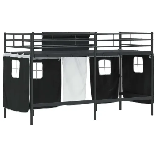 Krevet na kat za djecu s zavjesama Jednobojno Crna 100 x 190 cm - Crna 100 x 190 cm Cijena