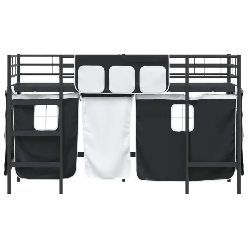 Krevet na kat za djecu s zavjesama Jednobojno Crna 100 x 190 cm - Crna 100 x 190 cm Cijena