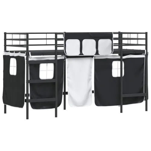 Krevet na kat za djecu s zavjesama Jednobojno Crna 100 x 190 cm - Crna 100 x 190 cm Cijena