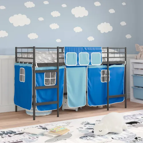 Krevet na kat za djecu s zavjesama Crna i Plava 75 x 190 cm - Crna i plava 75 x 190 cm Cijena
