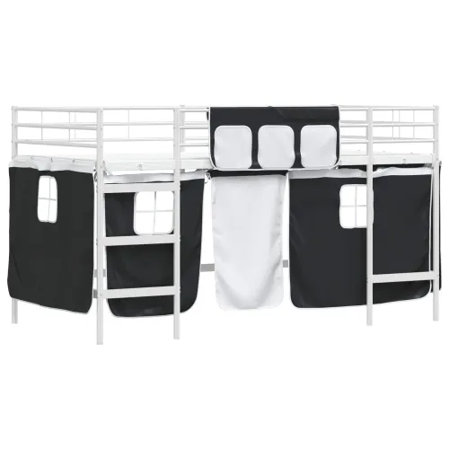 Krevet na kat za djecu s zavjesama Bijela i crna 80 x 200 cm - Bijela i crna 80 x 200 cm Cijena