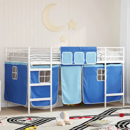 Krevet na kat za djecu s zavjesama Bijela i Plava 90 x 200 cm - Bijela i plava 90 x 200 cm Cijena