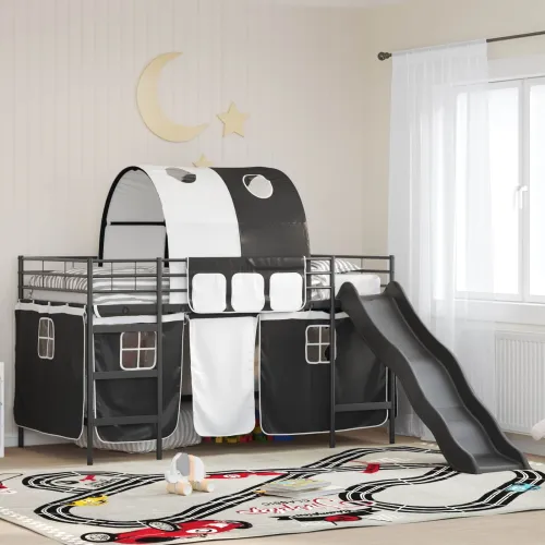 Krevet na kat za djecu s zavjesama Crna 100 x 200 cm Metal - Crna 100 x 200 cm Cijena