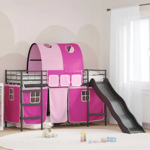 Krevet na kat za djecu s zavjesama Crna i ružičasta 75 x 190 cm - Crna i ružičasta 75 x 190 cm Cijena