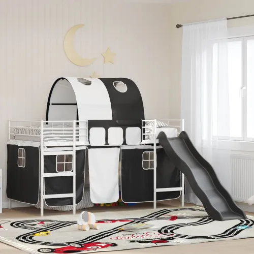 Krevet na kat za djecu s zavjesama Bijela i crna 80 x 200 cm - Bijela i crna 80 x 200 cm Cijena