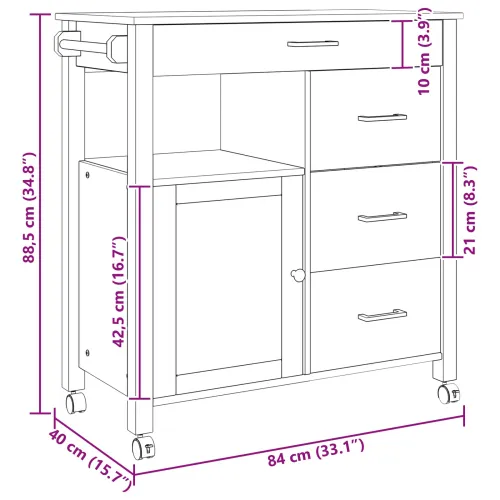 Kuhinjski kolica MONZA Crna 84 x 40 x 88,5 cm - Crna Cijena