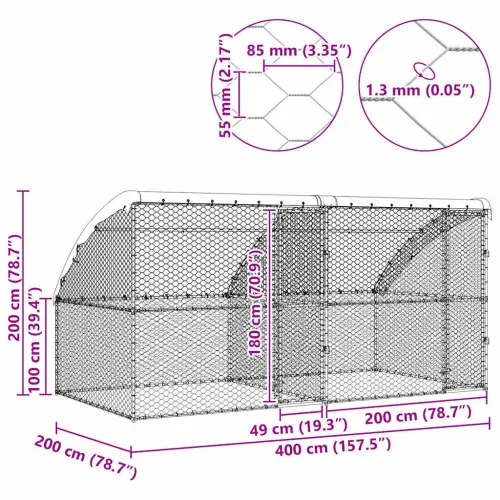 Kućica za pse 2 kom. Srebrno 4 x 2 x 2 m Pocinčani čelik - 400 cm S 2 vrata Cijena