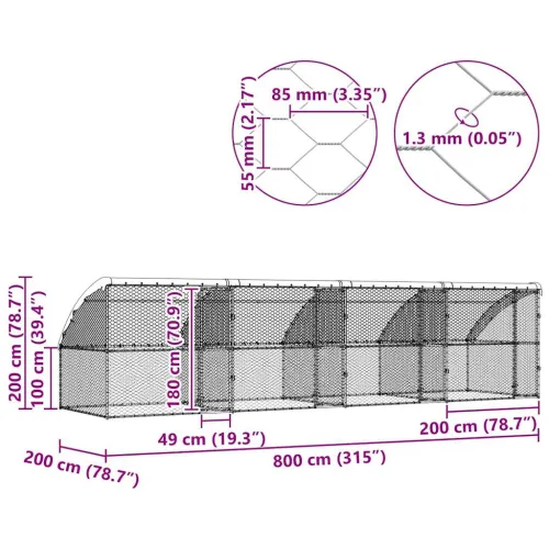 Kućica za pse 4 kom. Srebrno 8 x 2 x 2 m Pocinčani čelik - 800 x 230 cm s 4 vrata Cijena