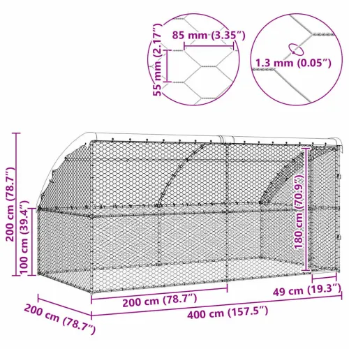Kućica za pse 2 kom. Srebrno 4 x 2 x 2 m Pocinčani čelik - 400 cm S 1 vratima Cijena