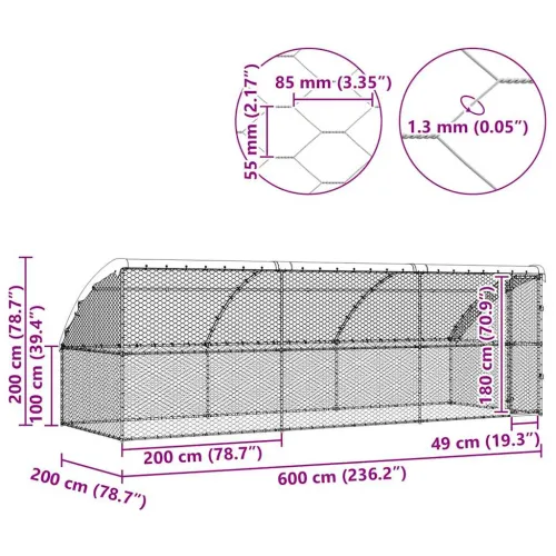 Kućica za pse 3 kom. Srebrno 6 x 2 x 2 m Pocinčani čelik - 600 cm S 1 vratima Cijena