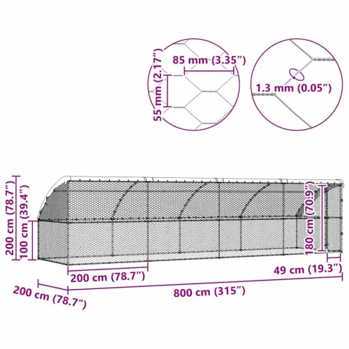 Kućica za pse 4 kom. Srebrno 8 x 2 x 2 m Pocinčani čelik - 800 x 230 cm S 1 vratima Cijena