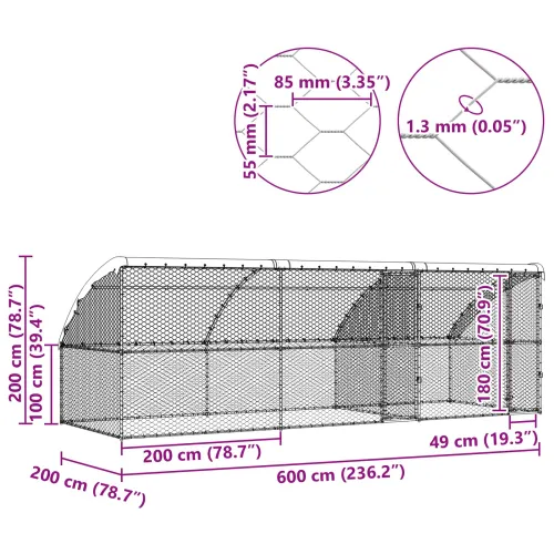 Kućica za pse 3 kom. Srebrno 6 x 2 x 2 m Pocinčani čelik - 600 cm S 2 vrata Cijena