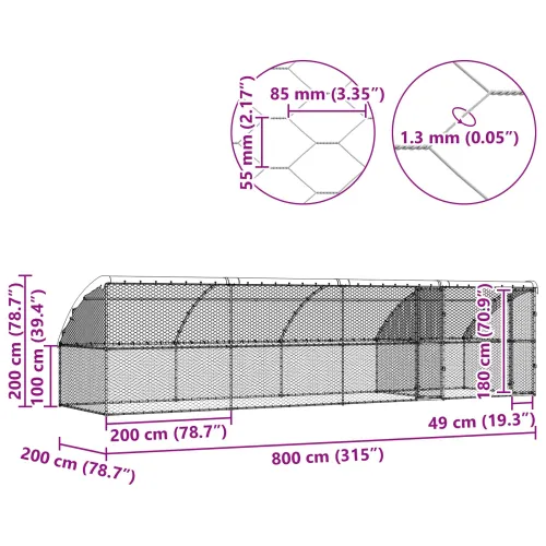 Kućica za pse 4 kom. Srebrno 8 x 2 x 2 m Pocinčani čelik - 800 x 230 cm S 2 vrata Cijena