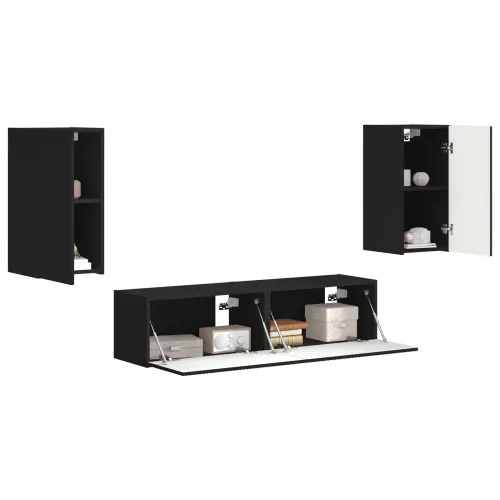 Set TV komoda 4 kom. Crna Konstruirano drvo - Crna Cijena
