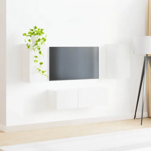 Set zidnog ormarića za TV 4 kom. Bijelo Konstruirano drvo - Bijelo Cijena