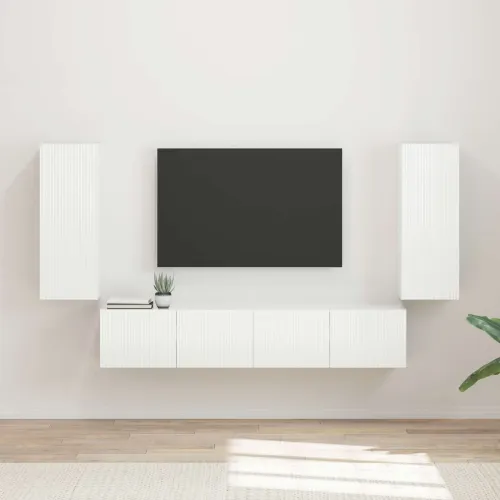 Set zidnog ormarića za TV 4 kom. Visoki sjaj bijela - Visoko sjajno bijela Cijena