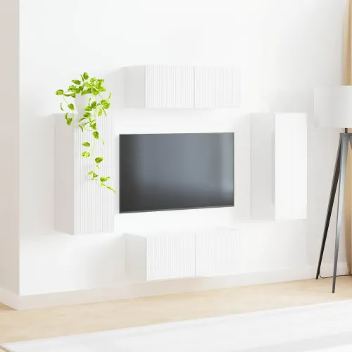Set zidnog ormarića za TV 4 kom. Visoki sjaj bijela - Visoko sjajno bijela Cijena