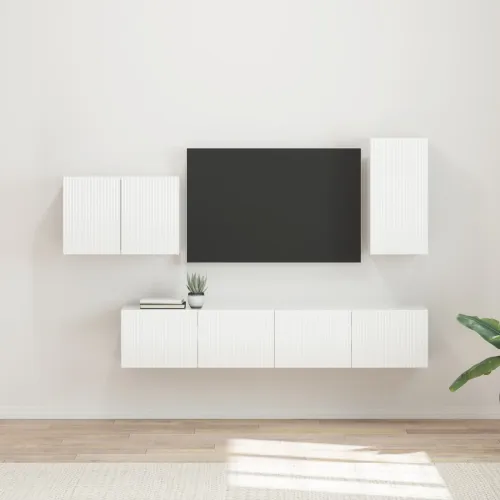 Set zidnog ormarića za TV 4 kom. Visoki sjaj bijela - Visoko sjajno bijela Cijena
